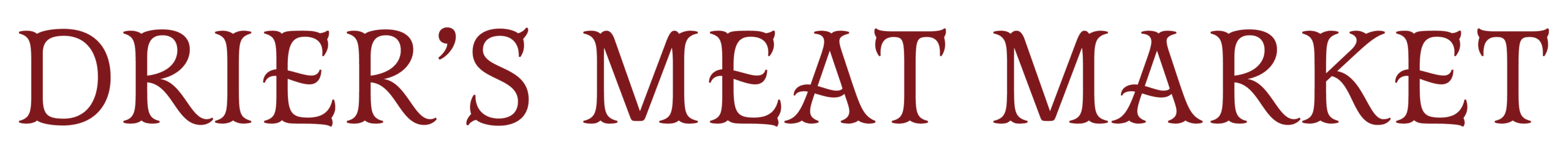 Red variant of the Drier's Meat Market logo used across the Three Oaks, Michigan butcher shop's branding
