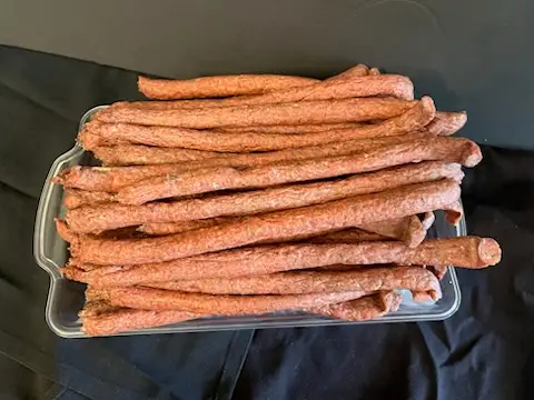 Bundle of Drier's Meat Market smoked pepper sticks, a spicy snack stick made in Three Oaks, Michigan