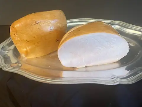 Rolled smoked turkey breast from Drier's Meat Market, ready for slicing