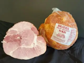 Whole hickory-smoked ham from Drier's Meat Market butcher shop in Three Oaks, Michigan