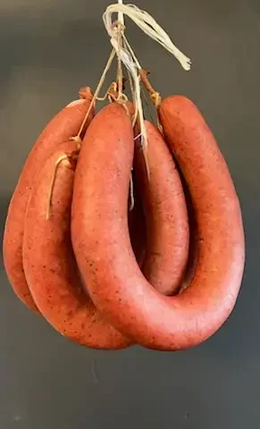 Tied ring of German-style baloney sausage from Drier's Meat Market