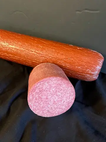 Stick of Drier's hard salami, a signature cured sausage from the historic Three Oaks, Michigan butcher shop