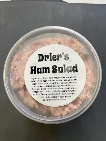 Tub of Drier's homemade ham salad spread, a customer favorite at the Three Oaks, Michigan meat market